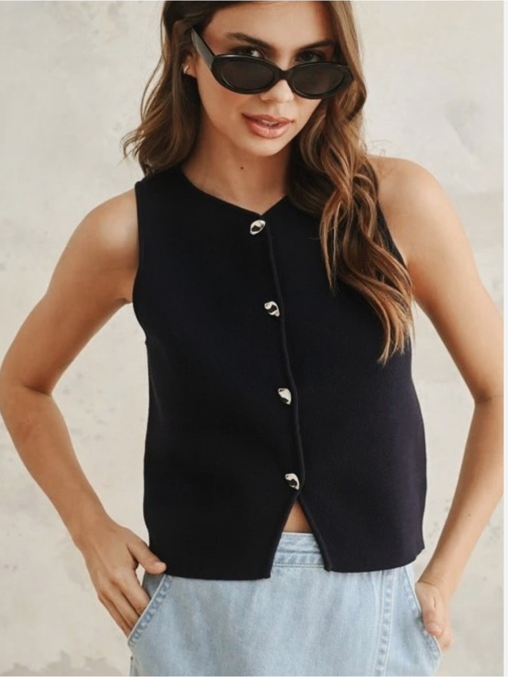 Camila Coelho Black Knit Tank Vest Cropped Black | Women’s Size L